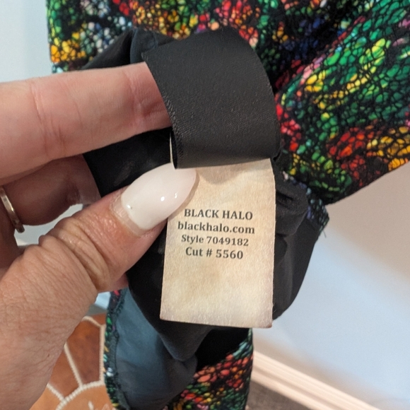 Black Halo Multicolored Overlay Spaghetti Strap Mini Dress Sz. 6 - Picture 5 of 10